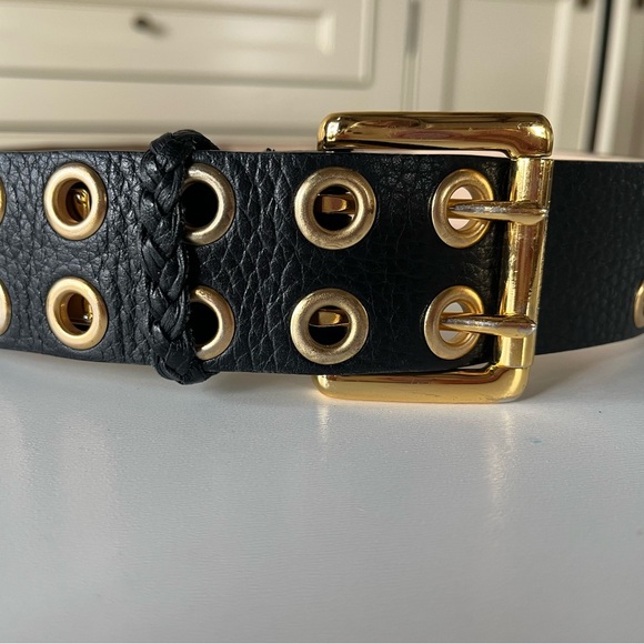 Michael Kors Accessories - Michael Kors black leather belt w/ gold grommets & cord detail. Like new. Sz M